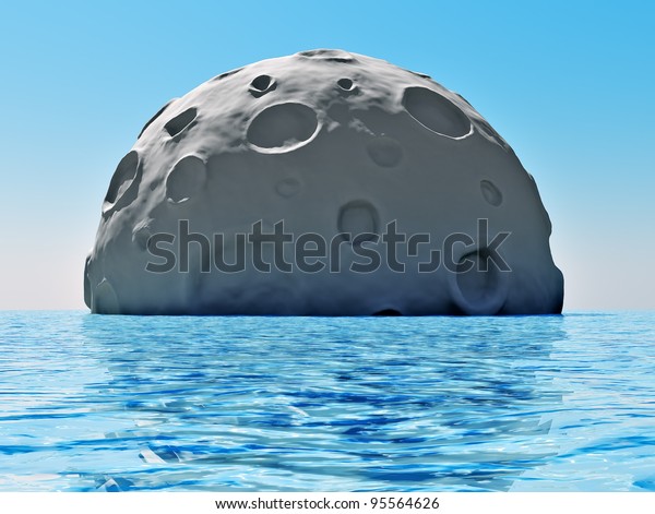 Moon in\
the water. The moon on blue sky\
background.
