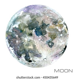 Moon Watercolor Illustration. 