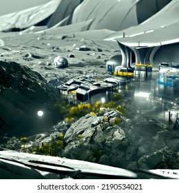Moonbase Artist Impression Landscape And Buildings