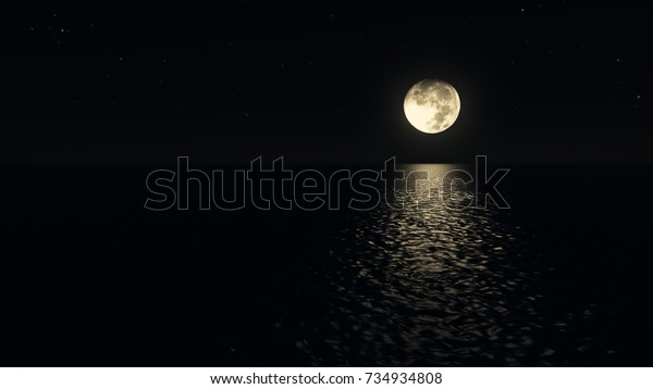 Moonlight path with low fool moon above the
sea realistic 3d
illustration