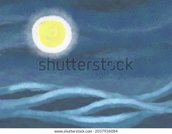 Moonlight and the\
river painting art\
background
