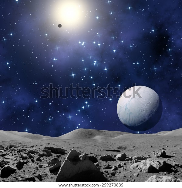 Moon-like surface planet in a distant\
galaxy. Elements of this image furnished by\
NASA.
