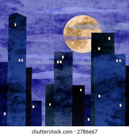 Moonlit Town Collage