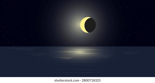 moonscape and reflection on the ocean or sea surface