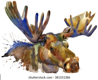 Moose Watercolor Illustration.