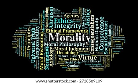 Morality Word Cloud. A Comprehensive Visual Map Of Ethical Philosophy, Human Values, And Moral Reasoning Designed For Scholars Of Philosophy, Sociology, And Behavioral Science.