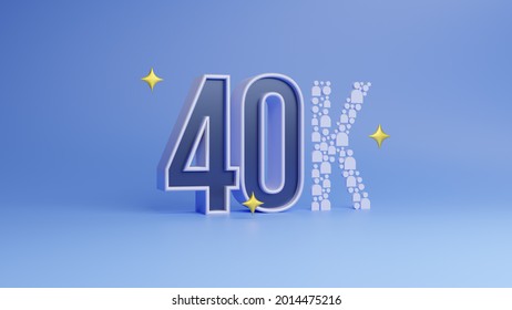 More than 40k subscription completed. 3d rendering social media poster. 3d illustration forty thousand followers achievement.