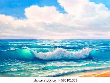 Morning On Sea, Wave, Illustration, Oil Painting.