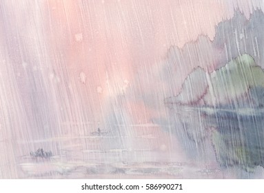 Morning Rain Watercolor Landscape