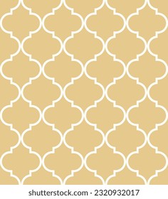 Moroccan Lattice Seamless Pattern in Beige pastelModern Elegant Backgrounds. Classic Quatrefoil Trellis Ornament.