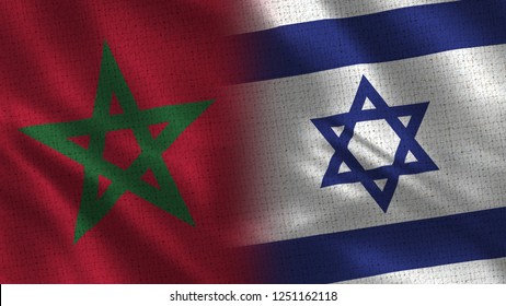 Morocco And Israel - 3D Illustration Two Flag Together - Fabric Texture