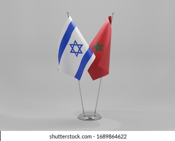 Morocco - Israel Cooperation Flags, White Background - 3D Render