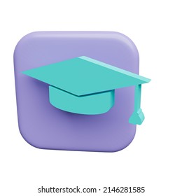 Mortar Board Cap 3d Icon Render Illustration.