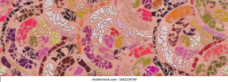 Mosaic floor- abstract pattern. 3d illustration- seamless tile wall. Ornamental fantasy- symmetrical fractal. decoration