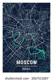 Moscow Blue Dark City Map