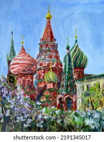 Moscow Orthodox Intercession Cathedral Red Square  St  Basil's Cathedral  oil painting
