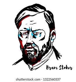 MOSCOW, RUSSIA - SEPTEMBER 26, 2018: Bram Stoker engraved portrait with ink contours. Irish author, best known today for his 1897 Gothic novel Dracula.