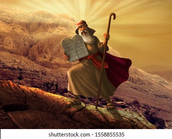 Moses with the Ten Commandments - Illustration