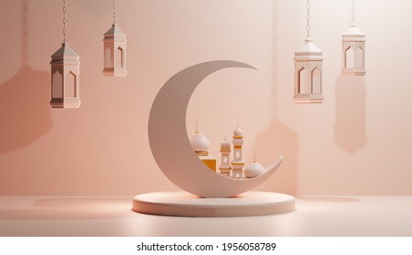 Mosque 3D design with special ramadan and eid lanterns. - Powered by Shutterstock