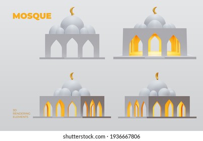 Mosque 3D Rendering Illustration Design Elements