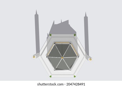 Mosque Construction 3d Model. Concept Illustration Of An Architect's Drawing For An Islamic Building.