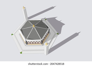 Mosque Construction 3d Model. Concept Illustration Of An Architect's Drawing For An Islamic Building.