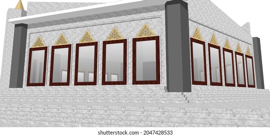 Mosque Construction 3d Model. Concept Illustration Of An Architect's Drawing For An Islamic Building.