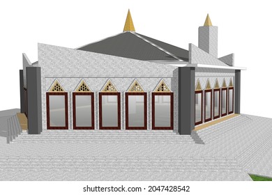 Mosque Construction 3d Model. Concept Illustration Of An Architect's Drawing For An Islamic Building.