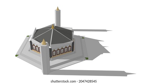 Mosque Construction 3d Model. Concept Illustration Of An Architect's Drawing For An Islamic Building.