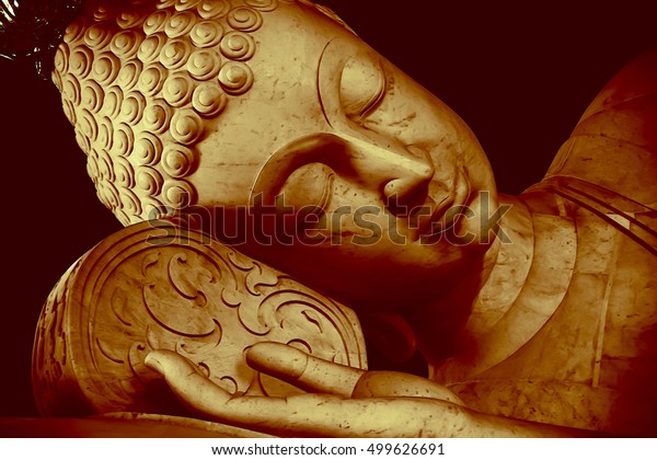 Most beautiful Colored 3D illustration Thai Style Sleeping Buddha face painting art effect vintage color tone.