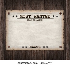 Most Wanted Dead Or Live Paper Background. Wild West Poster.