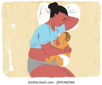 Mother Breastfeeding Baby In The Side Lying Position