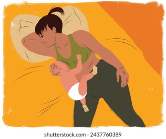 Mother breastfeeding her infant in the side lying position - Powered by Shutterstock