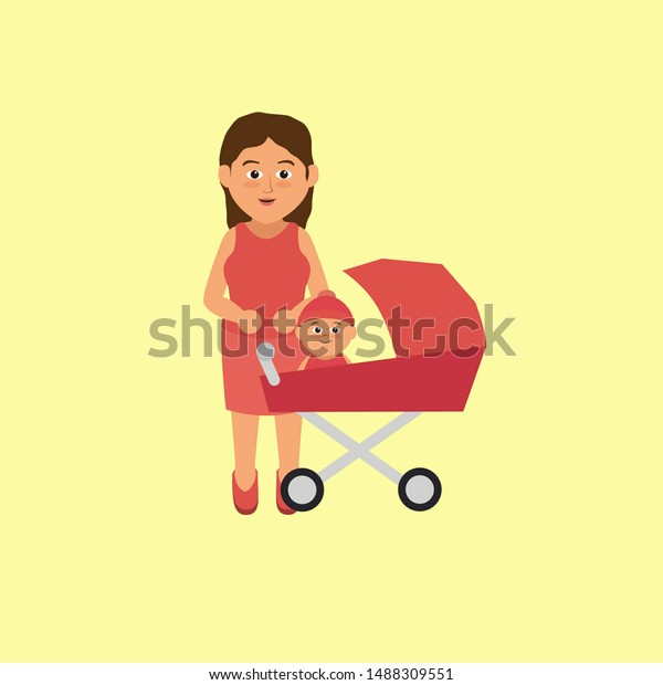 mother carring her baby in\
trolley
