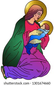 Mother God Birth Jesus Stained Glass Stock Illustration 1301674660 ...