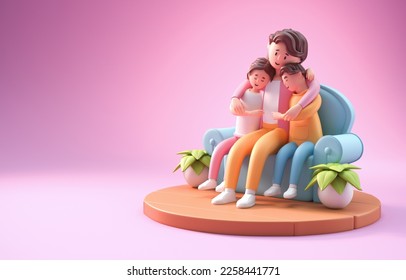 Mother with her Sons. 3D Illustration - Powered by Shutterstock