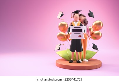 Mother Proud of her Graduated Daughter. 3D Illustration - Powered by Shutterstock