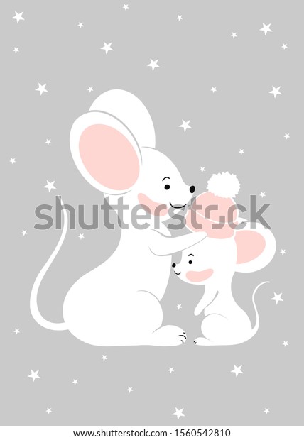 Mothers Day Cartoon Mom Baby Mouse Stock Illustration