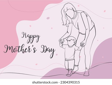 Mother's day line art mother with her baby - Powered by Shutterstock