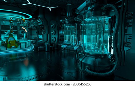 Mothership Cryo Lab Scene Three, 3d Illustration