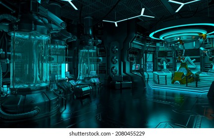 Mothership Cryo Lab Scene Two, 3d Illustration