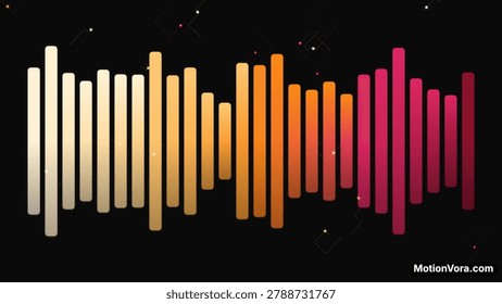 Motion audio bars Dynamic abstract animation featuring a digital sound waveform equalizer with colorful bars. Includes glowing particles and geometric shapes against a black backdrop, perfect for music or technology themes.