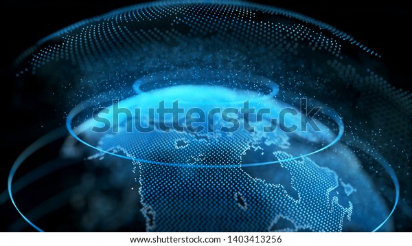 Motion Earth Digital Globe Transparent Surface.\
Planet Rotation Smaller Object Inside World Map Future Scientific\
Technology. Business Concept Universe Exploration Concept 3D\
Rendering\
Animation