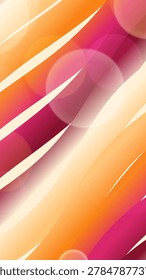 Motion linear 4k Vertical A dynamic abstract background featuring smooth, flowing diagonal stripes in vibrant gradients of orange, pink, and cream. Soft, blurred bokeh circles add a touch of depth and light.
