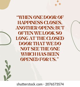 Motivation quotes poster with positive words. When one door close, another door will open.