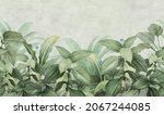 Motley grass. Tropical plants in the style of frescoes. Seamless pattern for interior printing.