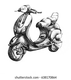 Motobike Scooter Ink Drawing