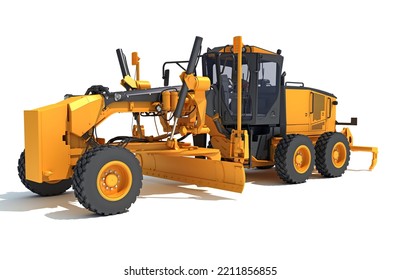 Motor Grader Heavy Construction Machinery 3D Rendering On White Background