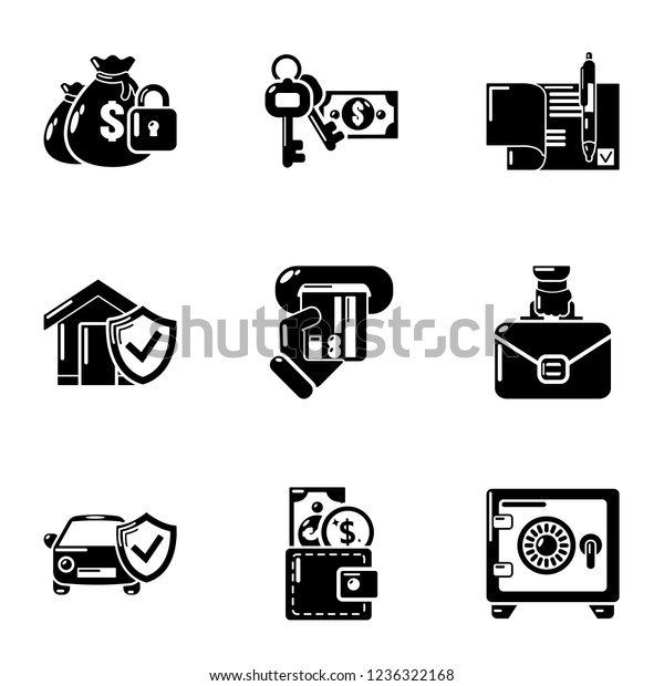 Motor insurance icons set.\
Simple set of 9 motor insurance icons for web isolated on white\
background