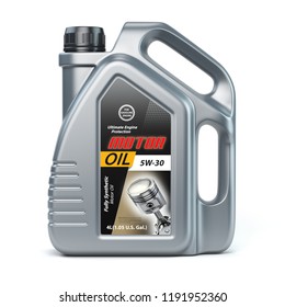 Motor oil canister on white isolated background. 3d illustration